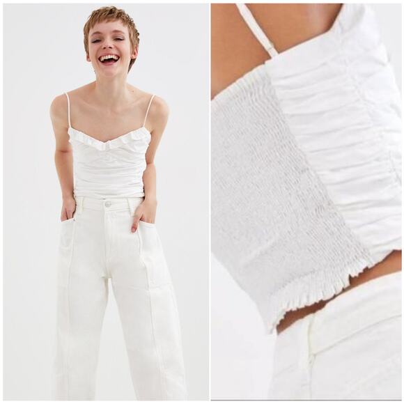 ZARA White Ruched Draped Poplin Top with Smocked Back | Small - Picture 10 of 10